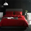 Sängkläder sätter lism 60-stycken bomullssatin fyrdelar uppsättning av massiv färg långstam enkel nordisk vanlig sängark