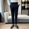 Męskie spodnie moda Slim Fit Waffle Pencil Men Neapol Suit Pant High Taist Button Busines