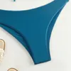 Kvinnors badkläder Blomma tryck Bikini Cross Sexig Push Up Swimsuit Blue String Vacation Thong Two Piece Women Brasilian Beach Bathing Suit