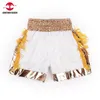 MUAY THAI SHORTS TASSELOS BOBELO OURO MONS MULHERES CRIANÇAS DE CETINA MMA PENTES MMA GYM Sports Match Fight Kickboxing Treinamento Clothing 240402