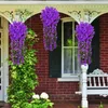 Dekorativa blommor konstgjorda orkidéblomma hängande vägg gäng violett krans wisteria korg