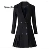 Robes de travail Automne Fashion Blazer Femmes Hobe Costumes Double Boutons Coll de châle