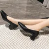 Kleiderschuhe 2024 Frauen 4,5 cm High Heels prägnant französische Stilpumpen Frauen flache Quadratnotehen Lady bequeme echte Leder täglich