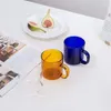 Muggar ins vind pyrex glas hängande örat kaffe mugg klar bärnsten ädelsten blått band med vintage tekopp