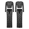 Robes de travail Puloru Jupe Top à 2 pièces pour femmes Puloru Black Lace Lace Lace Floral Crops Floral Crops BodyCon