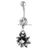 Navel Bell Button Rings Yyjff D0697 Flower Belly Ring Mix Colors 14Ga 10Mm Body Piercing Jewelry Drop Delivery Dhag6