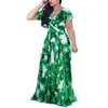Leaf Print Women Clothing Bohemian Womens Summer Dress Plus Size Vneck Short Sleeve Casual Long Dresses Large 240411