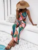 Women's Two Piece Pants YEMOGGY Skinny Women 2-Piece Pant Set Summer Suit 2024 Mixed Color Plaid Strap Tops Elastic Waist Sets