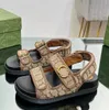 Top Quality Fashion Designer Sandals Casual Flat Heel Hanging Straps Canvas Printed Comfortable Beach Shoes Genuine Leather Classic Metal Buckle women Sandal 01