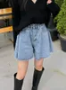 Shorts jeans for women estate in alto in vita largo largo bagliore corto jeans casual in stile coreano in stile coreano y2k denim 240415