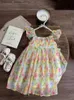 Meisjesjurken kinderen meisjes bloem mouwloze tanktop boog 2024 kinderen zomer chiffon baby meisje prinses jurk y240415y240417Gysz