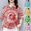 Women's Blouses Women Casual Blouse Stijlvol Tie Dye Print Shirt met DrawString Design Rapel Korte Mouw Double for Summer