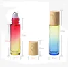 Storage Bottles 10ml Glass Roll On Essential Oil Perfume Bottle Gradient Color Roller With Wood Grain Cap SN1158