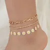 Fußkettchen süße Gänseblümchenblume für Frauen Strand Sternenfische Muschel Perlen Kochbranchen Armband Böhmische Fußkette Sandalen Schmuck Geschenke