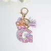 Keychains Lanyards utsökta A-Z 26 Brev harts Butterfly Keychain Purple Snowflake Sequin Filled Letter Keyring Car Keychain Pendant