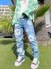 Ankunft lose geradlinige, bequeme Baumwoll -Denimhosen Hosen Y2K Streetwear Casual Fashion Blumen bedruckte Jeans für Männer 240415
