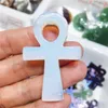 Decorative Figurines Natural Opal Crystal Stone Anka Cross Egyptian Ankh Life Symbol Hand Carved Crafts Protection Healing