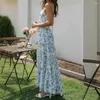 Casual jurken v-neck lange jurk strand feest bloemenprint halter maxi voor vrouwen vakantie sundress met off-schouderontwerp