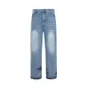 Pattern Splicing Straight Leg Jeans Pants for Men Women 1:1 High Quality Washed Joggers Trousers