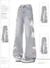 Jeans femininos com coração vintage y2k 90s estético Baggy Denim Trouser 2000S Harajuku Kawaii Wide Cowboy Pants Roupos Trashy 240408