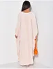 Casual Dresses Spring Summer Elegant Ruched Maxi Dress Abaya Women Solid Color Pleated O Neck Dolman Bat Sleeve Party Robe