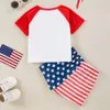 Självständighetsdag pojkar set tecknad tryck röd och vit skarvad kortärmad t-shirt shorts 2-stycke set baby party klänning