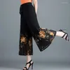 Calça feminina impressão chiffon saias femininas bohemian beia larga perna alta cintura de verão calça de verão plus size