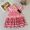 Fashion girls partydress Short sleeved baby skirt Size 90-140 CM kids designer clothes Blue white porcelain printing Princess dress 24April