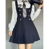 Work Dresses Sweet Blue Waist-fit Shirt Dress Set Girls JK Uniform Style Cute Two Piece Sets Womens Outifits Short Sleeve T Mini Skirt