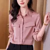 Blans pour femmes Real Silk Casual Shirt Boutons à manches longues Chemises élégantes et pour femmes Loose Tops Office Lady Blouse solide