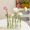 Vasos 8pcs/6pcs Vaso de flor com arco de vidro de mesa transparente com gancho e pincel