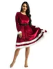 Robes décontractées Femme Robe de Noël Velvet Velvet Long Manches Faux Fur Trime Mme Santa Costume Costume de Noël Tenue de fantaisie