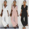 Kvinnor Jumpsuits Rompers Style Cross midja Deep V Drop Delivery Apparel Clothing Dhhia