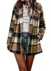 Women's T Shirt sexy Tees TEMU Women's Loose Plaid Print Long Sleeve Pocket Woolen Coat On Cardigan Plus Size tops