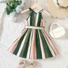 Girl's Dresses Summer New Arrivals Kids Girls Dress Green Stripes Fashion Casual Seaside Resort Sundresses 2-6 Years Old Y240415