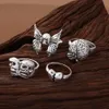 Ny Creative Peach Heart Hollow Double Faced Mask Ancient Silver Joint Six Piece Ring Set