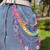 Keychains Lanyards 2022 Hip Hop Rainbow Resin Chain Keychain Men Women Cute Waist Chain Multicolor Acrylic Flower Pants Trousers Chain Punk Jewelry