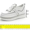 Buty swobodne Fujin 8cm oryginalna skórzana platforma klinowe Chunky Sneakers Flats wulkanizowane ukryte obcasowe buty