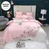 Zestawy pościeli Rabat Luksusowy egipski haft bawełniany Piękne kołdry okładki King Size Flower Blace Silk Bedset Nordica 2