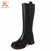 Bottes prxdong arrivant en cuir authentique automne chaussures d'hiver femme femme genoue talons carrés plate-forme noire robe occasionnelle occidentale