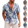 T-shirts pour hommes bouton imprimé hawaïen à manches courtes à la mode décontractée