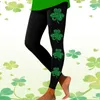 Leggings femminile di San Patrizio's Day Shamrock Seachin 3D Stampato Irish Green Clover Foglie alto Pantaloni da yoga morbidi elastici
