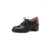 Dress Shoes EAGSITY Genuine Leather Classic Oxford Women Chunky Heel Round Toe Cow Brogue Party Casual Fashion
