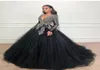 Abiti Quinceanera nera di paillettes scintillanti con maniche lunghe lunghezza del pavimento personalizzato ha reso una linea dolce 16 ragazze abito da ballo Dubai Arabic8431517