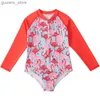 Endelar 2023 Little Girls Swimsuit Långärmad blommig i ett stycke Badkläder barns solskyddsmedel strandkläder baddräkt barn flicka badkläder y240412