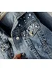 DEAT Fast Delivery Autumn Fashion Womens Denim Jacket Full Sleeve Loose Button Pearls Short Lapel Wild Casual AP446 240415