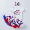 Baby 2024 Ny kostym American Independence Day nyfödd kläder älskling randpuff kjol baby set född