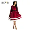 Robes décontractées Femme Robe de Noël Velvet Velvet Long Manches Faux Fur Trime Mme Santa Costume Costume de Noël Tenue de fantaisie