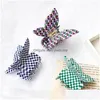 Haarzubehör Mutiple Farbe Vintage PVC Checkerboard Klauen Schmetterling elegante Frauen Plaid Barrette Drop Lieferung Baby, Kinder matnit dhwbf