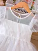 Girl's Dresses Summer New Romantic And Elegant Dress For Primary And Secondary School Children White Mesh Girl Princess Dress Y240415